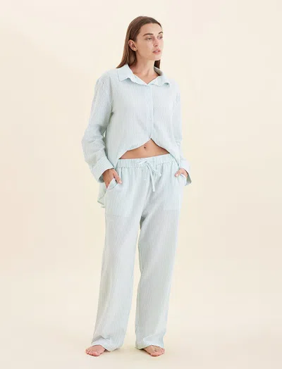 Papinelle Sabine Seersucker Stripe F/l Pant In Eggshell / White Stripe