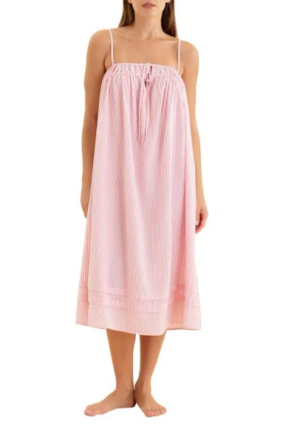 Papinelle Sabine Seersucker Stripe Maxi Nightgown In Wild Rose