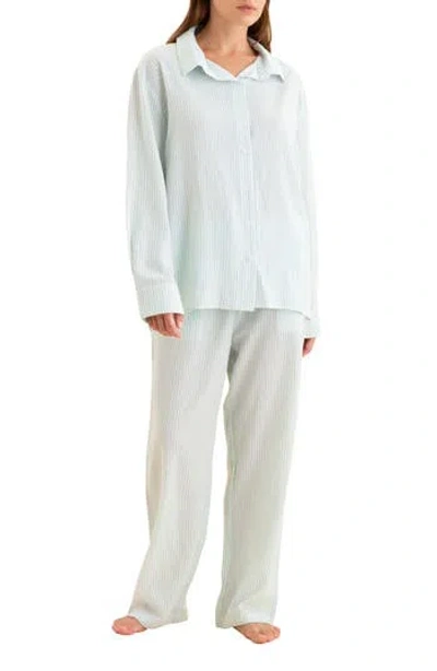 Papinelle Sabine Stripe Seersucker Pajamas In Blue