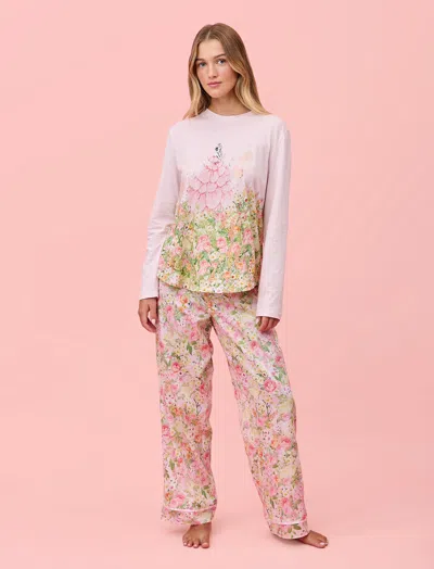 Papinelle Secret Garden Fl Pant And Organic Cotton Ls Top In Rose Pink