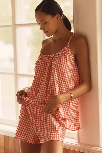 Papinelle Seersucker Cami & Boxer Shorts Pajama Set In Red