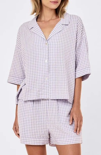 Papinelle Seersucker Gingham Boxer Pajamas In Purple