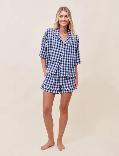 Papinelle Seersucker Gingham Boxer Pj Set In Navy / White