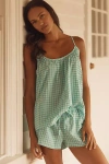 Papinelle Seersucker Gingham Cami & Boxer Shorts Pajama Set In Green