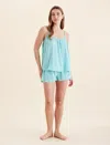 Papinelle Seersucker Gingham Cami Boxer Pj Set In Blue