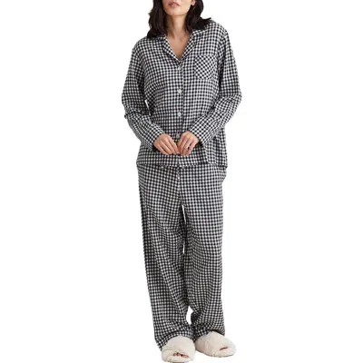 Papinelle Seersucker Gingham Cotton & Lenzing™ Ecovero™ Viscose Pajamas In Black
