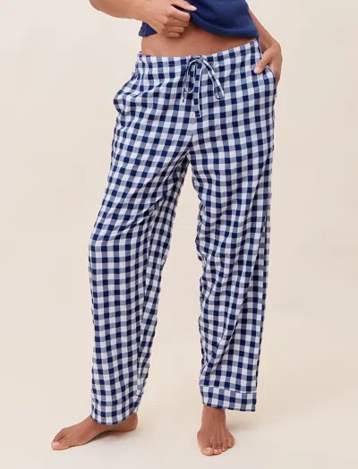 Papinelle Seersucker Gingham Full Length Pant In Navy / White