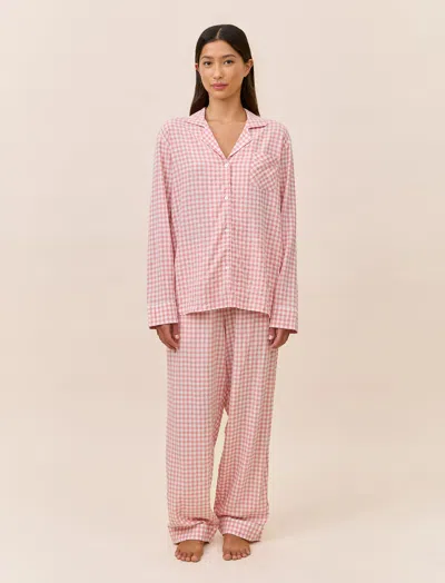 Papinelle Seersucker Gingham Full Length Pj Set In Red