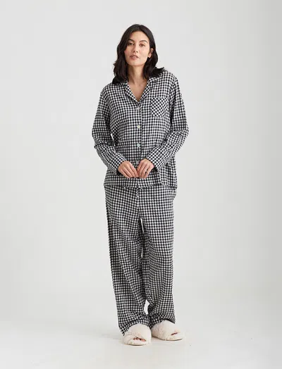 Papinelle Seersucker Gingham Full Length Pjs In Black