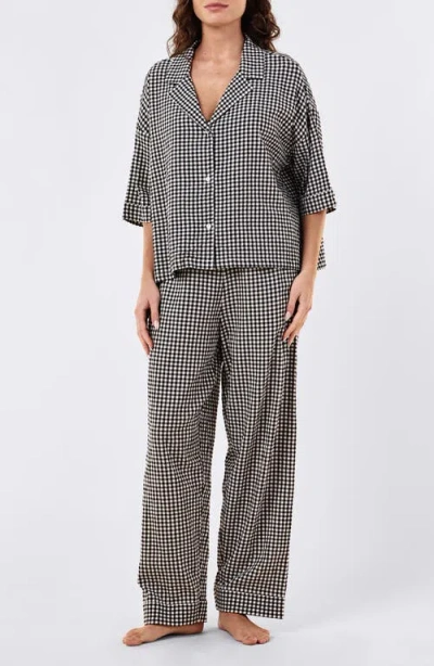 Papinelle Seersucker Gingham Pajamas In Black
