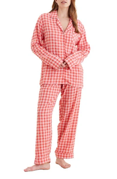 Papinelle Seersucker Gingham Pajamas In Red