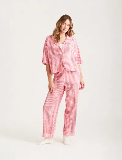 Papinelle Seersucker Gingham Short Sleeve Pj Set In Pink