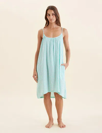 Papinelle Gingham Seersucker Chemise In Light Teal