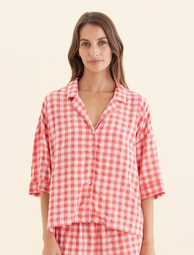 Papinelle Seersucker Short Sleeve Shirt In Red