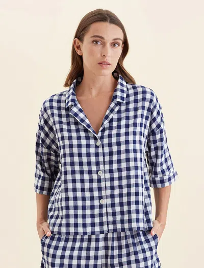 Papinelle Seersucker Short Sleeve Shirt In Blue