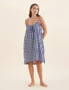 Papinelle Seersucker Strappy Nightgown In Navy / White