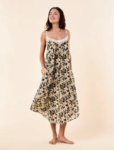 Papinelle Serena Lace Trim Maxi Nightgown In Multi