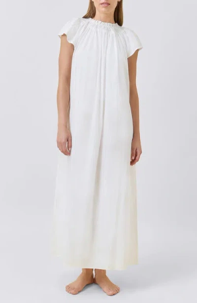 Papinelle Shirred Neck Cotton Maxi Nightie Nightgown In Gold