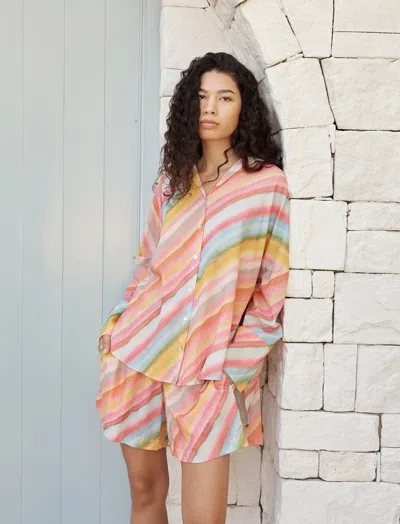 Papinelle Sophie Stripe Long Sleeve Boxer Pj Set In Pink