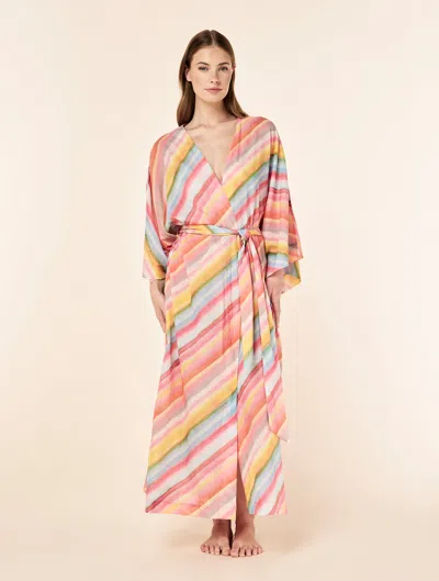 Papinelle Sophie Stripe Maxi Kimono Robe In Pink