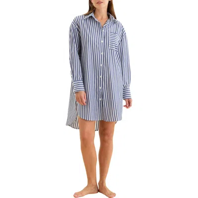 Papinelle Stripe Cotton Nightgown In Blue White Stripe