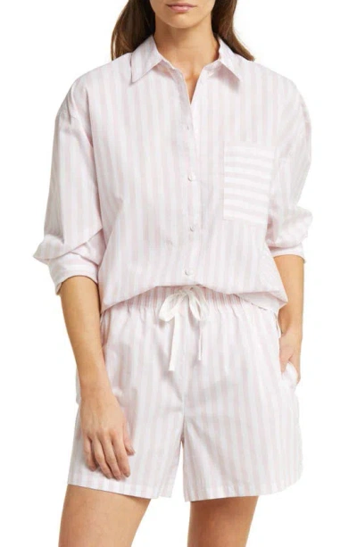 Papinelle Stripe Oversize Boxy Cotton Boxer Pajamas In  Pink/white