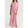 Papinelle Stripe Wide Leg Pajamas In Mulberry/ Pink Stripe