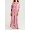 Papinelle Stripe Wide Leg Pajamas In Mulberry/pink Stripe