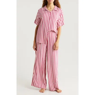 Papinelle Stripe Wide Leg Pajamas In Mulberry/pink Stripe