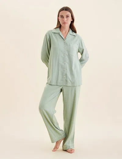 Papinelle Super Soft Brushed Herringbone Pj In Green