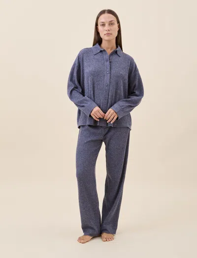 Papinelle Super Soft Waffle Full Length Pj Set In Blue