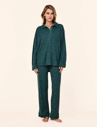 Papinelle Super Soft Waffle Full Length Pj Set In Green