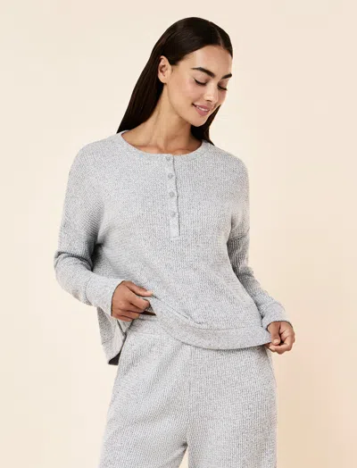 Papinelle Super Soft Waffle Long Sleeve Henley Top In Gray