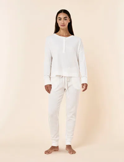 Papinelle Super Soft Waffle Long Sleeve Henley Top Pj Set In White