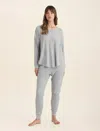Papinelle Super Soft Waffle Relaxed Top And Exposed Elastic Jogger Set In Grey