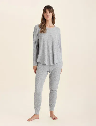 Papinelle Super Soft Waffle Relaxed Top And Exposed Elastic Jogger Set In Grey