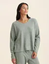 Papinelle Super Soft Waffle V-neck Long Sleeve Top In Forest Green