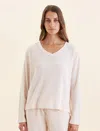 Papinelle Super Soft Waffle V-neck Long Sleeve Top In Shell