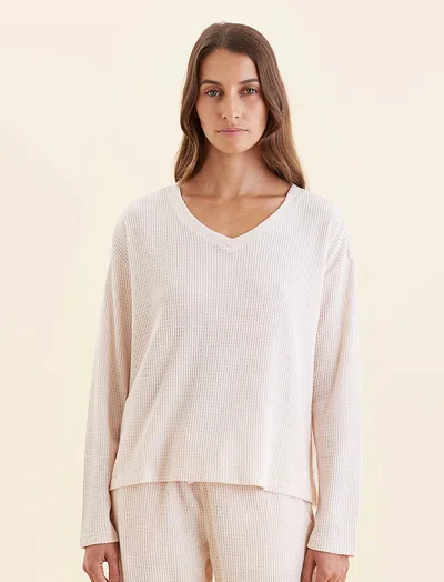 Papinelle Super Soft Waffle V-neck Long Sleeve Top In Shell