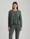 Papinelle Super Soft Waffle V-neck Ls Top In Deep Moss