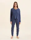 Papinelle Super Soft Waffle V-neck Top And Jogger Set In Navy Melange