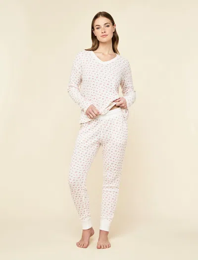 Papinelle Super Soft Waffle V-neck Top And Jogger Set In White