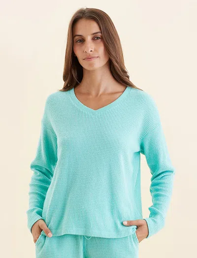Papinelle Super Soft Waffle V-neck Top In Blue
