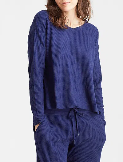 Papinelle Super Soft Waffle V-neck Top In Blue