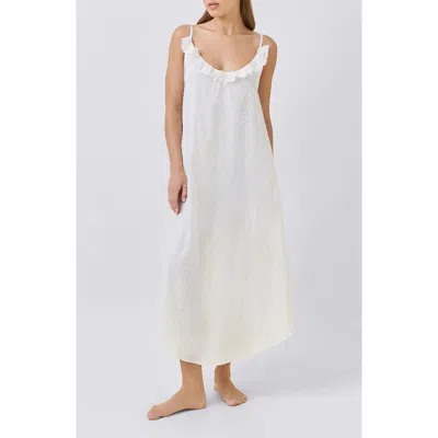 Papinelle Swiss Dot Frill Cotton Maxi Nightgown In White