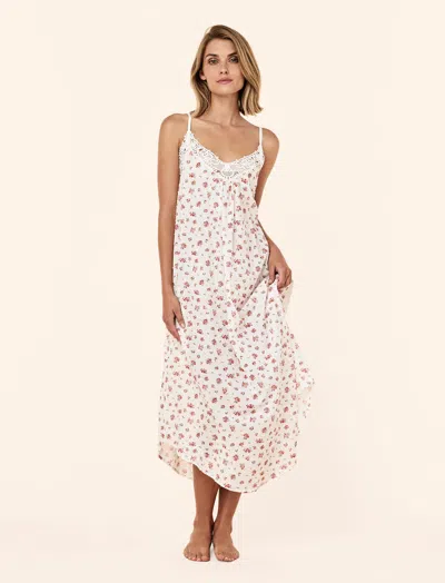 Papinelle Swiss Dot Lace Front Maxi Nightgown In Multi