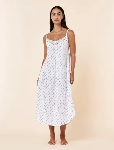 Papinelle Swiss Dot Lace Front Maxi Nightgown In White