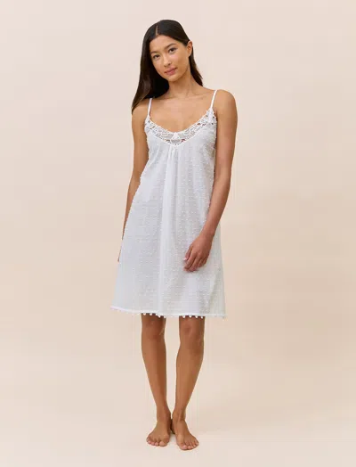 Papinelle Swiss Dot Lace Front Midi Nightgown In White