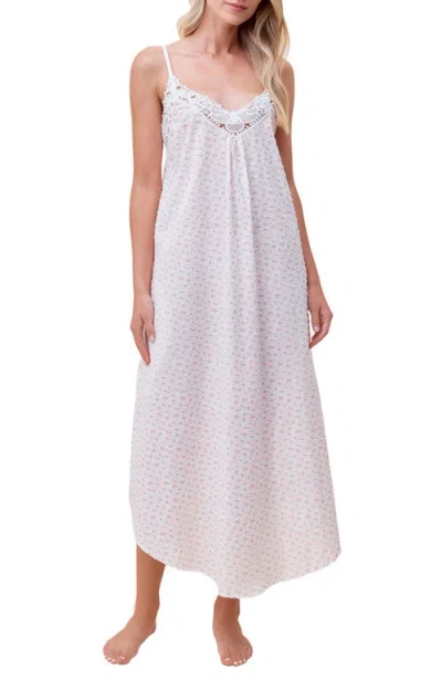 Papinelle Swiss Dot Lace Trim Cotton Nightgown In Strawberry Ice Ditsy