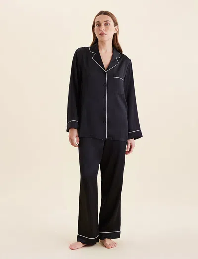 Papinelle Sylvie Silk Piped Full Length Pj In Black